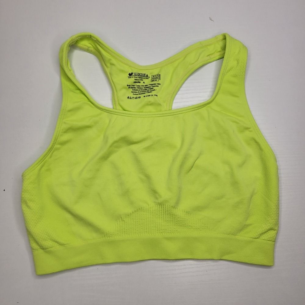 Wacoal XL Sports Bra Neon Green Racerback Seamless Comfort Activewear Workout - Picture 3 of 5